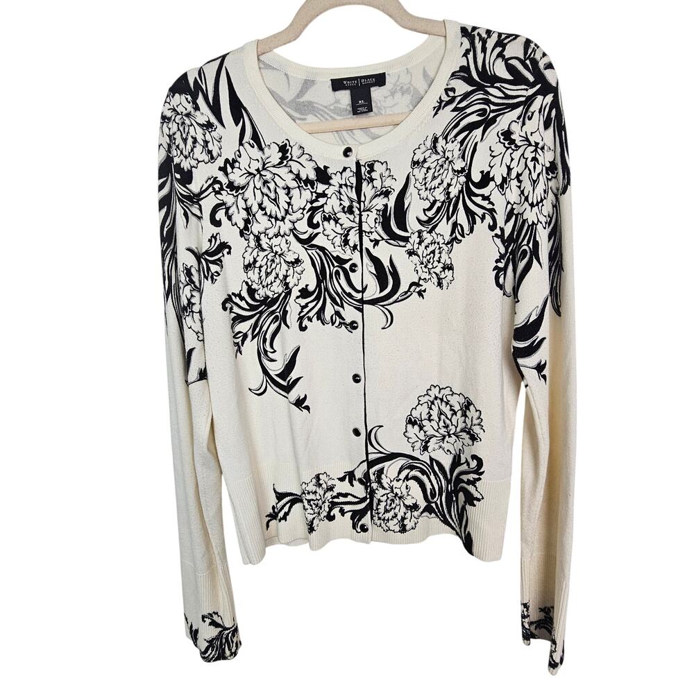 White House Black Market Womens Floral Snap Front Cardigan Sweater XL Stretch